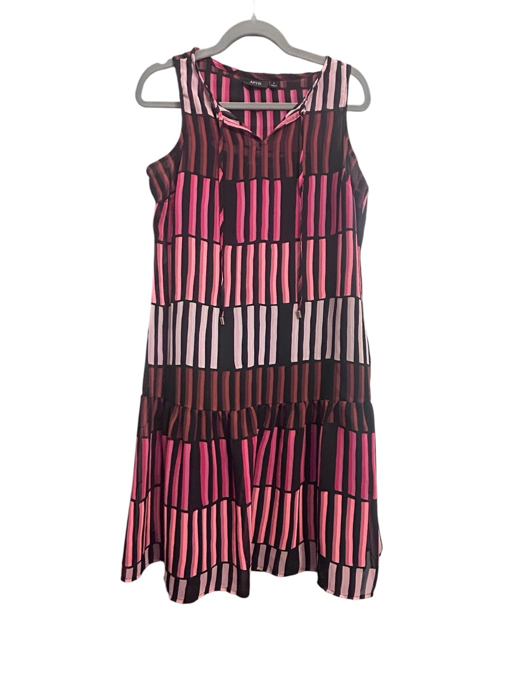 Apt. 9 Pink & Black Striped Sleeveless V-Neck Dress size S